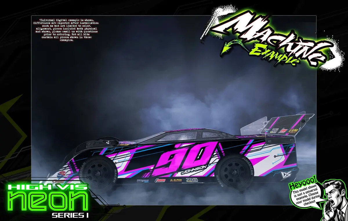 'Neon Series I' High Vis Fluorescent Customizable Decal Skin Kit Fits Jconcepts L8 Night, Monte Carlo, L8d Decked, Chevy Camaro Body 1