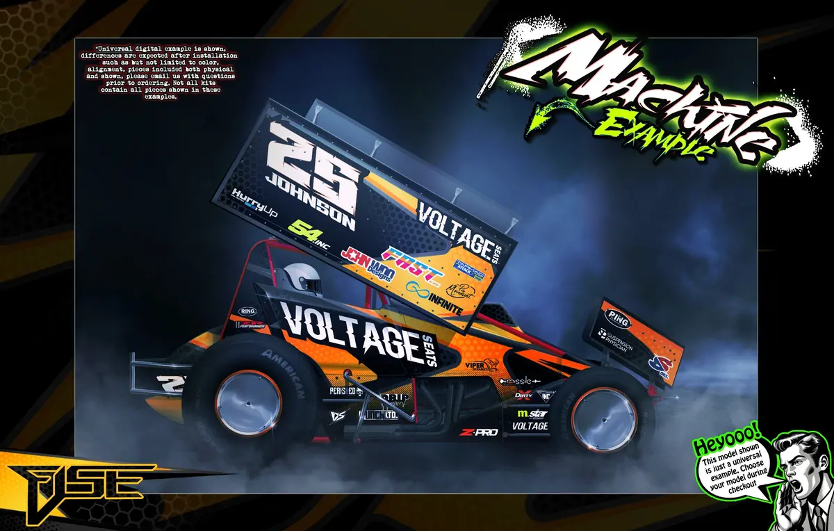 'Fuse' Customizable Graphics Wrap Kit For Custom Works Beast Midget, Eldora, Outlaw, Bullet Sprint 1