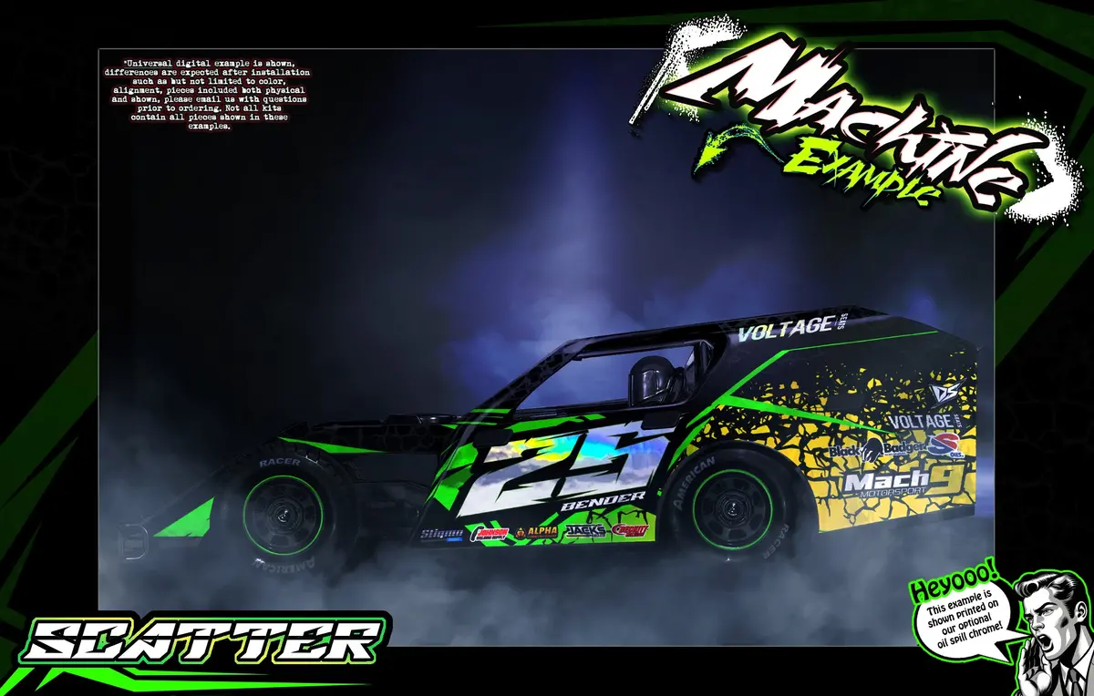 'Scatter' Customizable Wrap Skin Graphics Fits Traxxas Slash Mudboss Modified Dirt Oval - Green 1