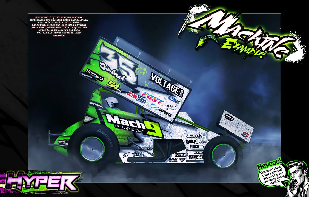 'Hyper' Themed Graphics Skin Kit Fits 1Rc® | Late Model | Modified | Truck | Street Stock | Edm | Midget | Sprint | Silver Crown 2