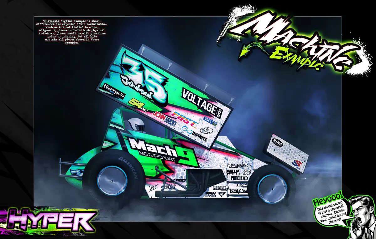 'Hyper' Themed Graphics Wrap Kit Fits Hackfab® | Sprint Car | Edm | Losi Mini-B 1