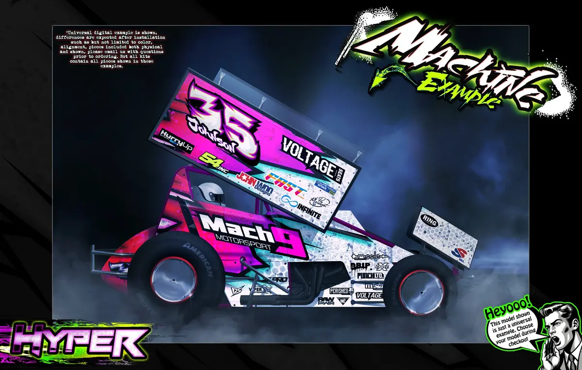 'Hyper' Customizable Graphics Wrap Kit For Custom Works Beast Midget, Eldora, Outlaw, Bullet Sprint 1
