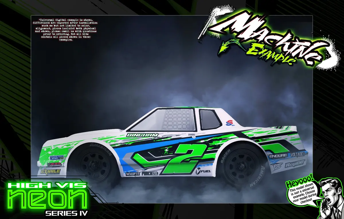 'Neon Series Iv' High Vis Green Fluorescent Customizable Decal Graphics Kit Fits Team Associated Sr10 Street Stock Dirt Oval Body #Asc71192 1