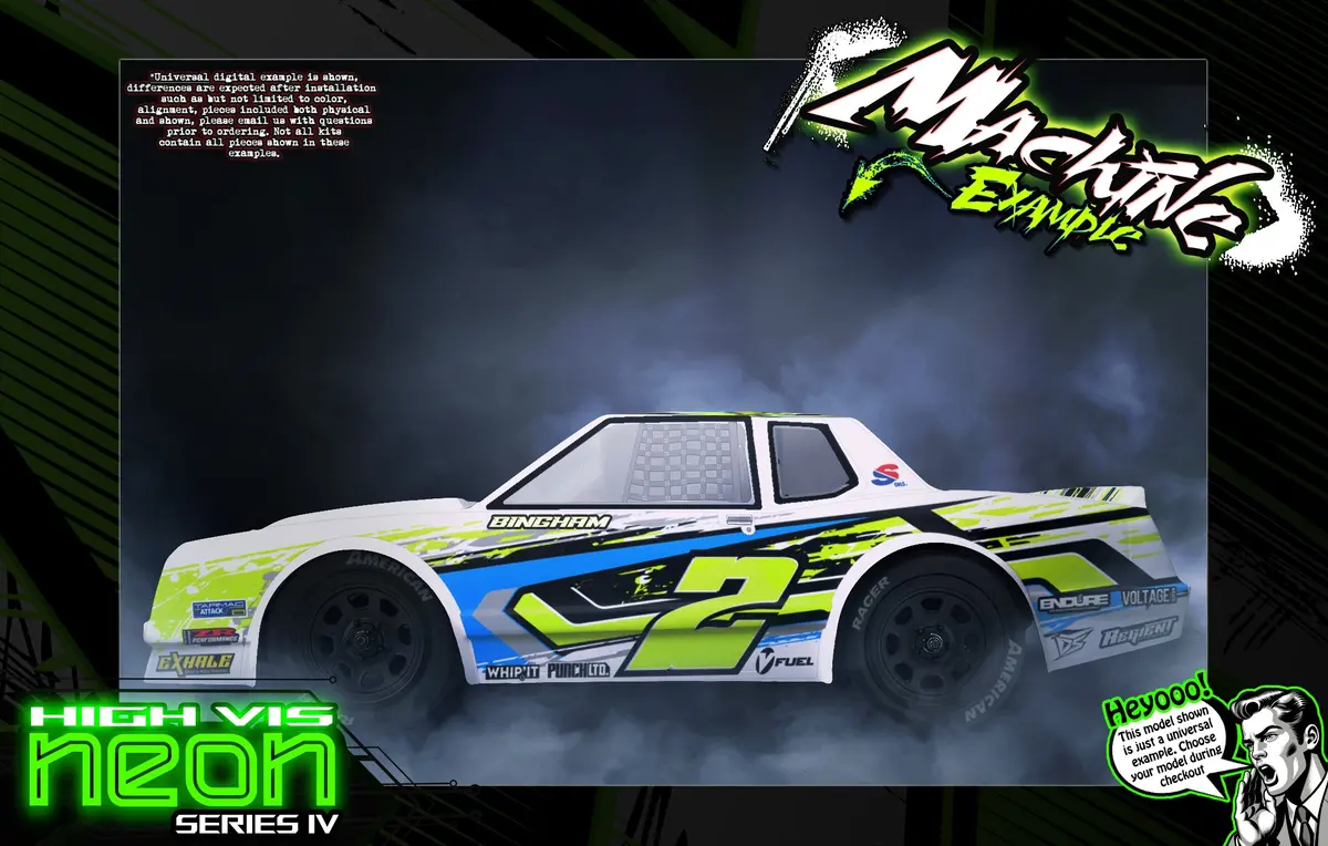 'Neon Series Iv' High Vis Acid Green Fluorescent Customizable Wrap Skin Kit Fits Team Associated Sr10 Street Stock Dirt Oval Body #Asc71192 1