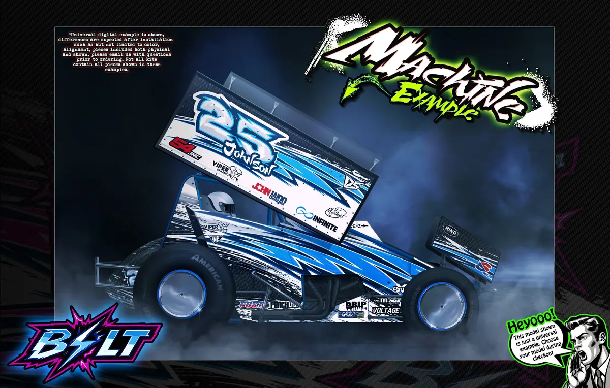 'Bolt' Customizable Graphics Wrap Kit For Custom Works Beast Midget, Eldora, Outlaw, Bullet Sprint 1