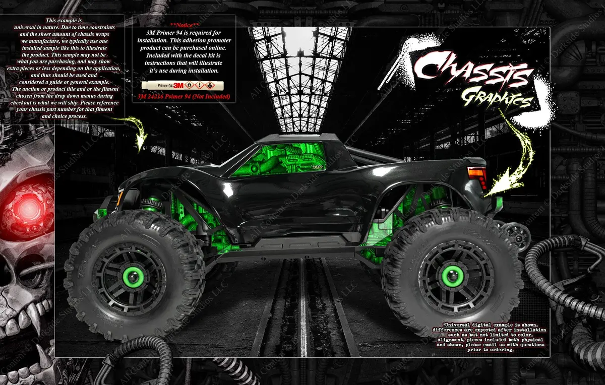 'Machinehead' Aftermarket Skin Decal Graphics Kit Fits Traxxas Maxx 4S -V1 Only- 1/10 Chassis / Shock Tower / Window 1