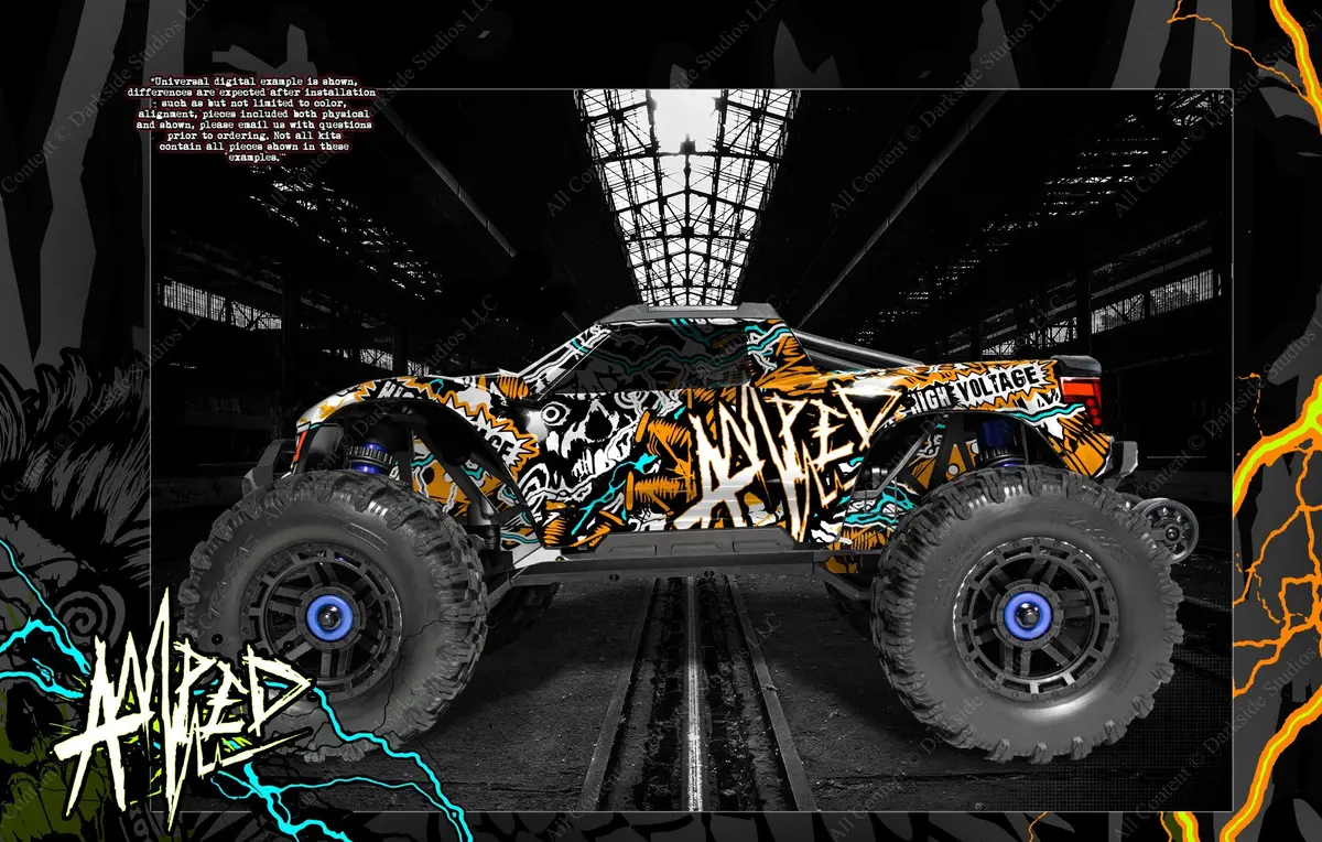 'Amped' Decal Kit Fits Stock Body Tra8914 On Traxxas Maxx 4S -V1 Only- 1/10 Hop-Up Graphics Wrap 1