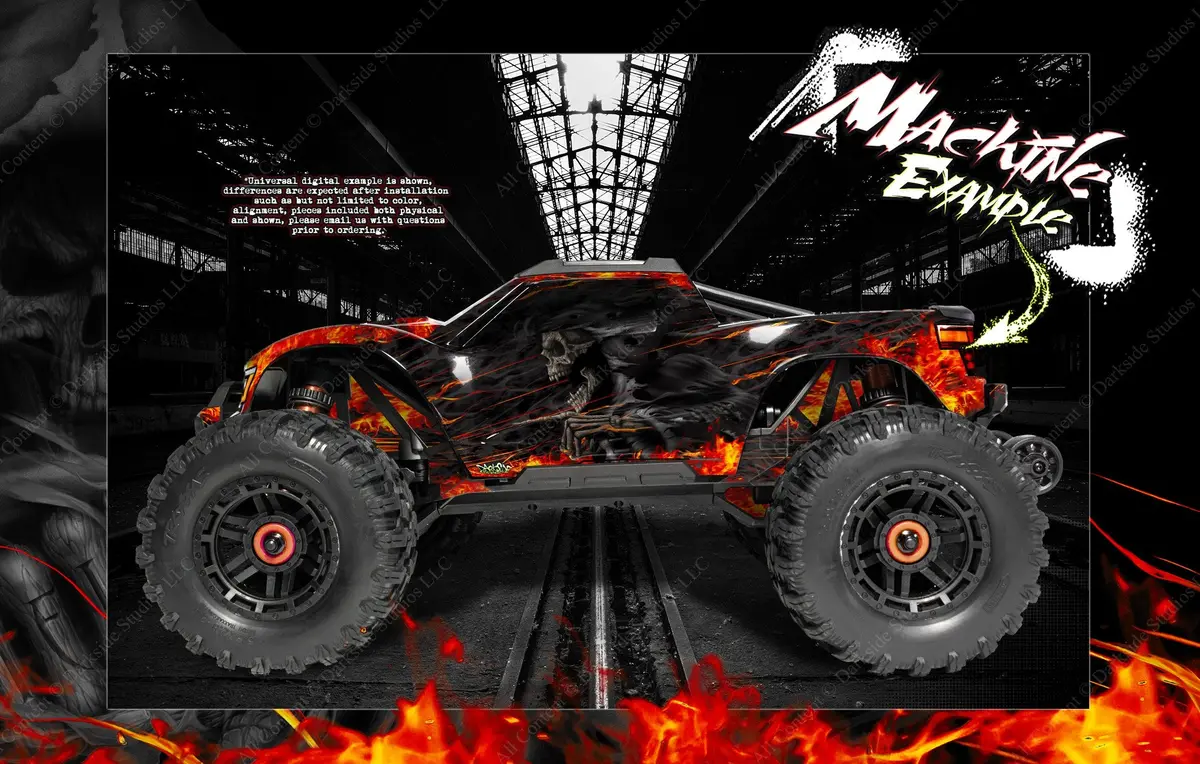 'Hell Ride' Hop-Up Graphics Wrap Decals Fits Stock Traxxas Maxx 4S -V1 Only- 1/10 Body Tra8914 1