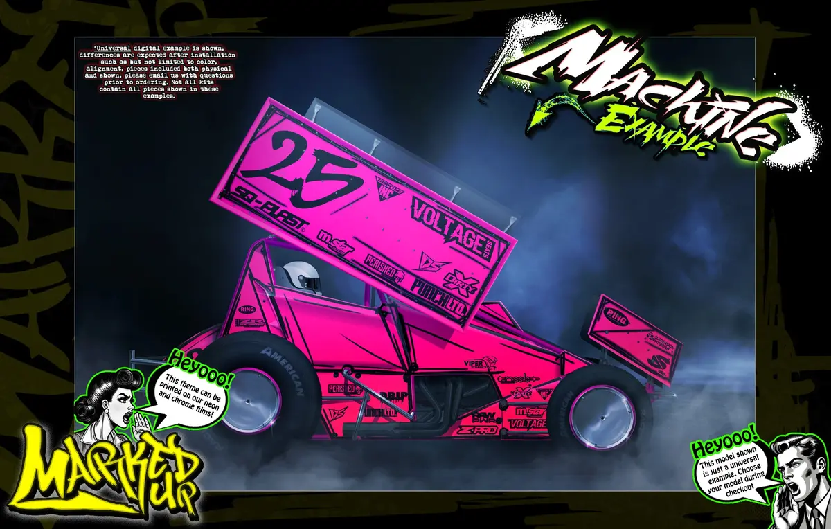 'Marked Up' Themed Graphics Wrap Kit Fits Losi® 22S Sprint Car | Pro-Line Lightweight Body 1