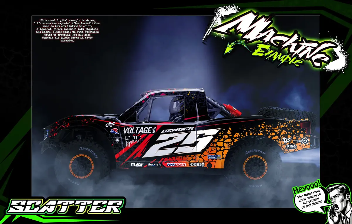 'Scatter' Red Hop-Up Skin Wrap Graphics Kit Fits Traxxas Udr Unlimited Desert Racer Oem Body & Cage 1