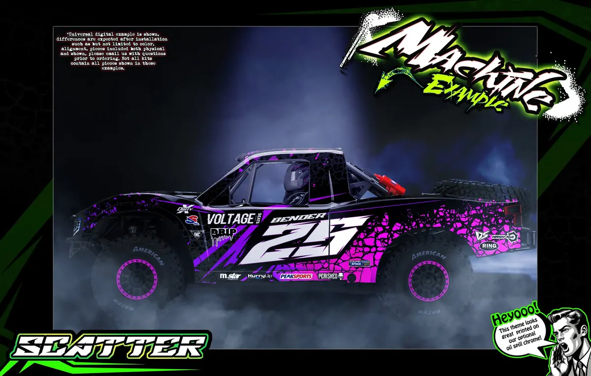 'Scatter' Purple Hop-Up Skin Wrap Graphics Kit Fits Traxxas Udr Unlimited Desert Racer Oem Body & Cage 1