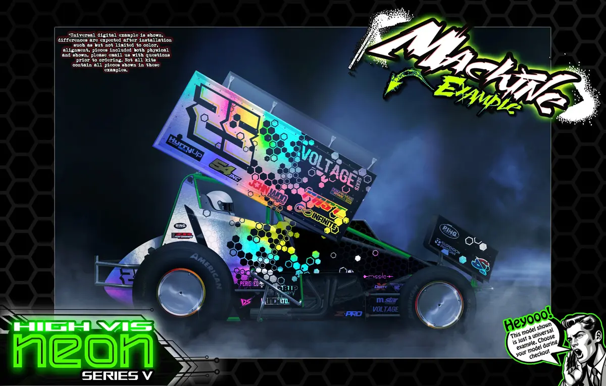 'Neon Series V' Themed Graphics Wrap Kit Fits Losi® 22S Sprint Car | Pro-Line Lightweight Body 2
