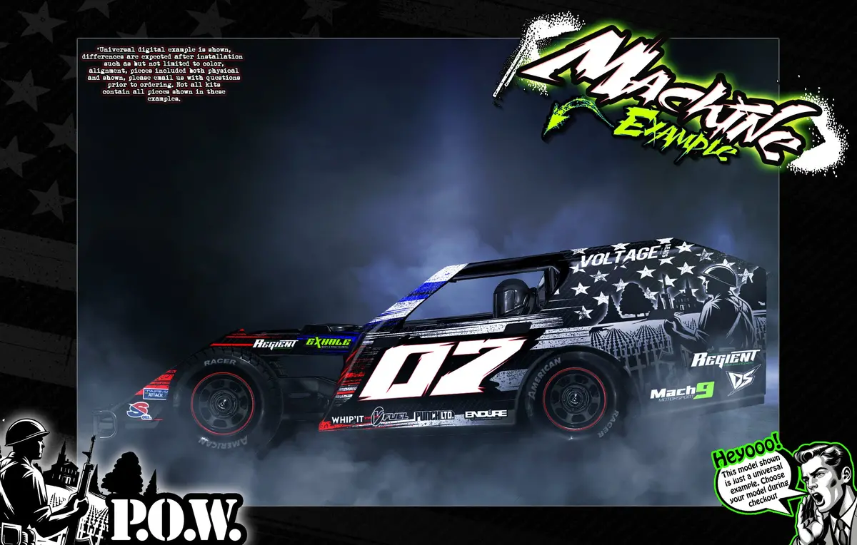 'Pow' Themed Graphics Wrap Kit Fits Sippel® | 22 Gunslinger | Lm22 Desperado | Lm26 Kingslayer | Mark 8 | Mark 9 | Mark 10 | Late Model | Modified 1