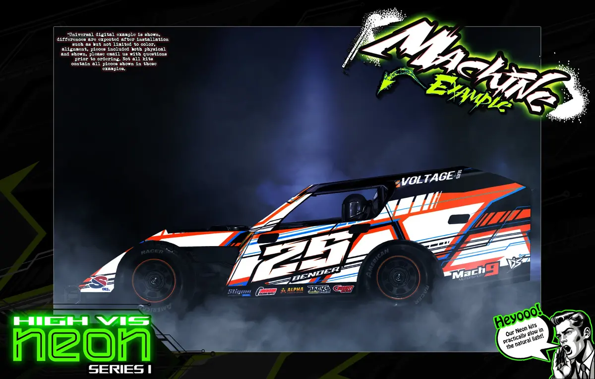 'Neon Series I' High Vis Fluorescent Customizable Wrap Skin Graphics Fits Team Gfrp Midwest & Short Course Modified 1