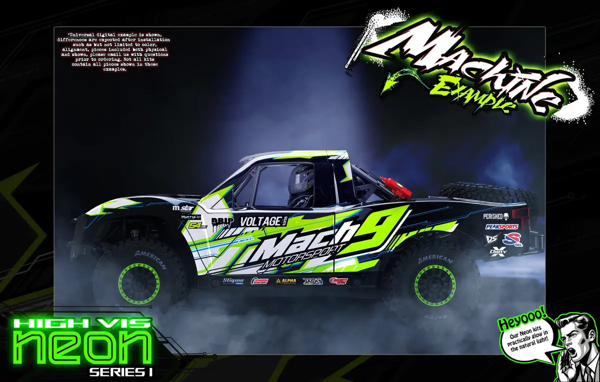 'Neon Series I' Acid Green Fluorescent Skin Graphics Hop-Up Kit Fits Traxxas Unlimited Desert Racer Oem Body & Cage 1