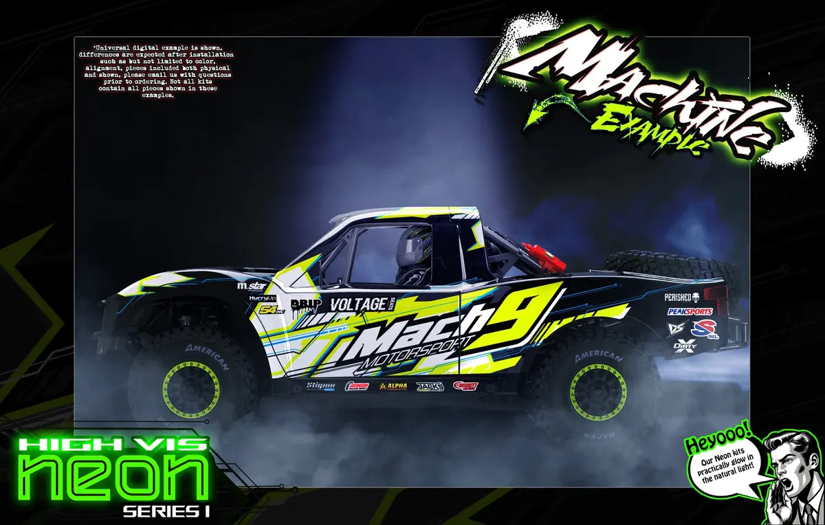 'Neon Series I' Yellow Fluorescent Skin Graphics Hop-Up Kit Fits Traxxas Unlimited Desert Racer Oem Body & Cage 1