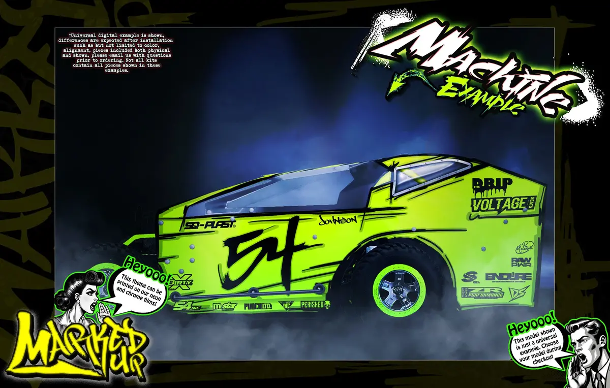 'Marked Up' High Vis Neon Customizable Decal Skin Kit For Salvas Mudboss / Se2 Sprint Traxxas Slash Dirt Oval Short Course Racing 1