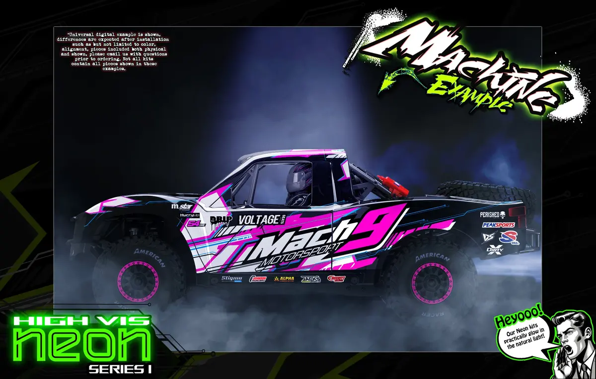 'Neon Series I' Pink Fluorescent Custom Wrap Hop-Up Kit Fits Traxxas Unlimited Desert Racer Oem Body & Cage 1