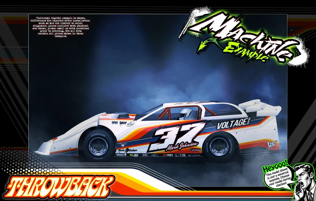 'Throwback' Themed Graphics Fits Shark Rc® Late Model | Assassin | Atomic | Bam/F | Kill Shot | Nightmare | Twister | U.F.O. | Volunteer 1