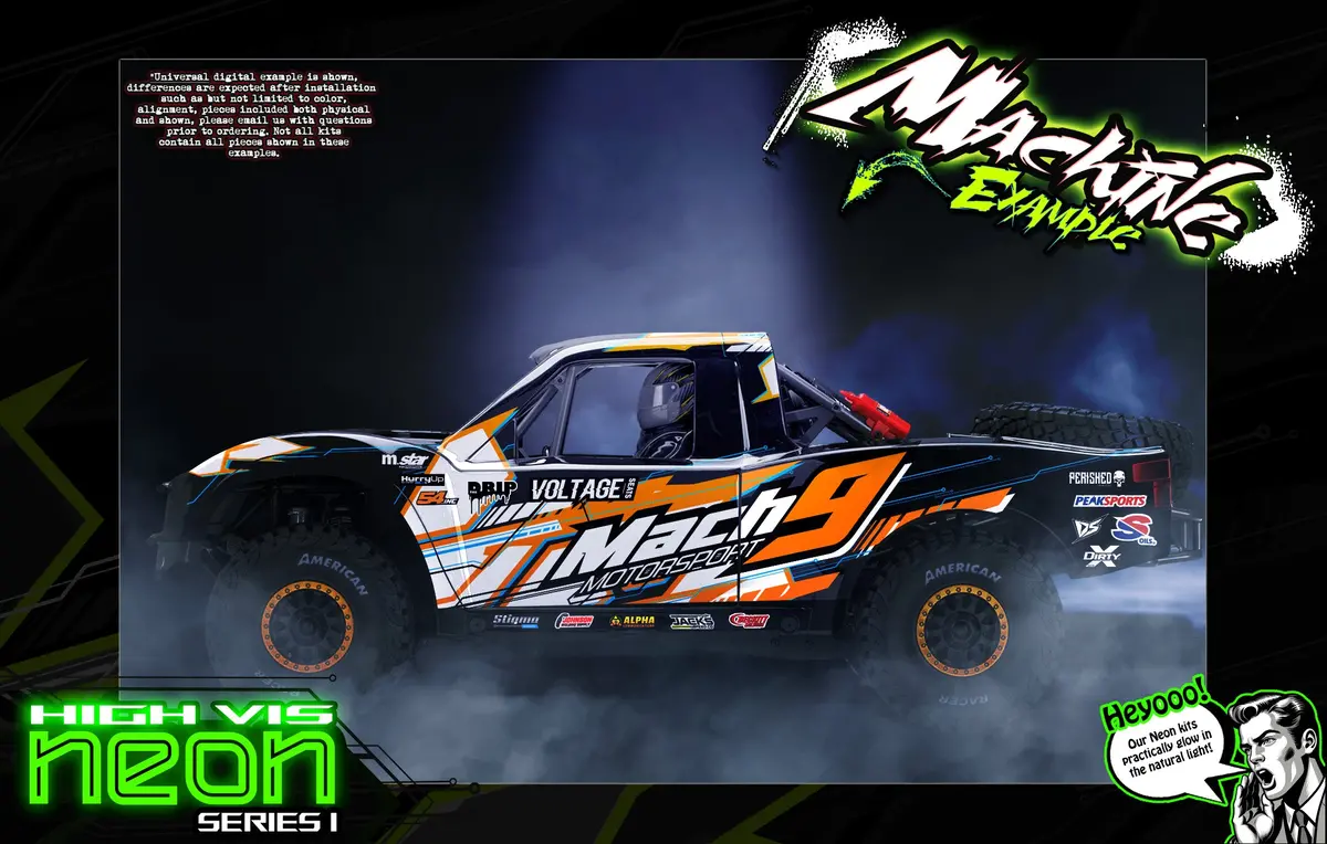 'Neon Series I' Orange Fluorescent Custom Wrap Hop-Up Kit Fits Traxxas Unlimited Desert Racer Oem Body & Cage 1