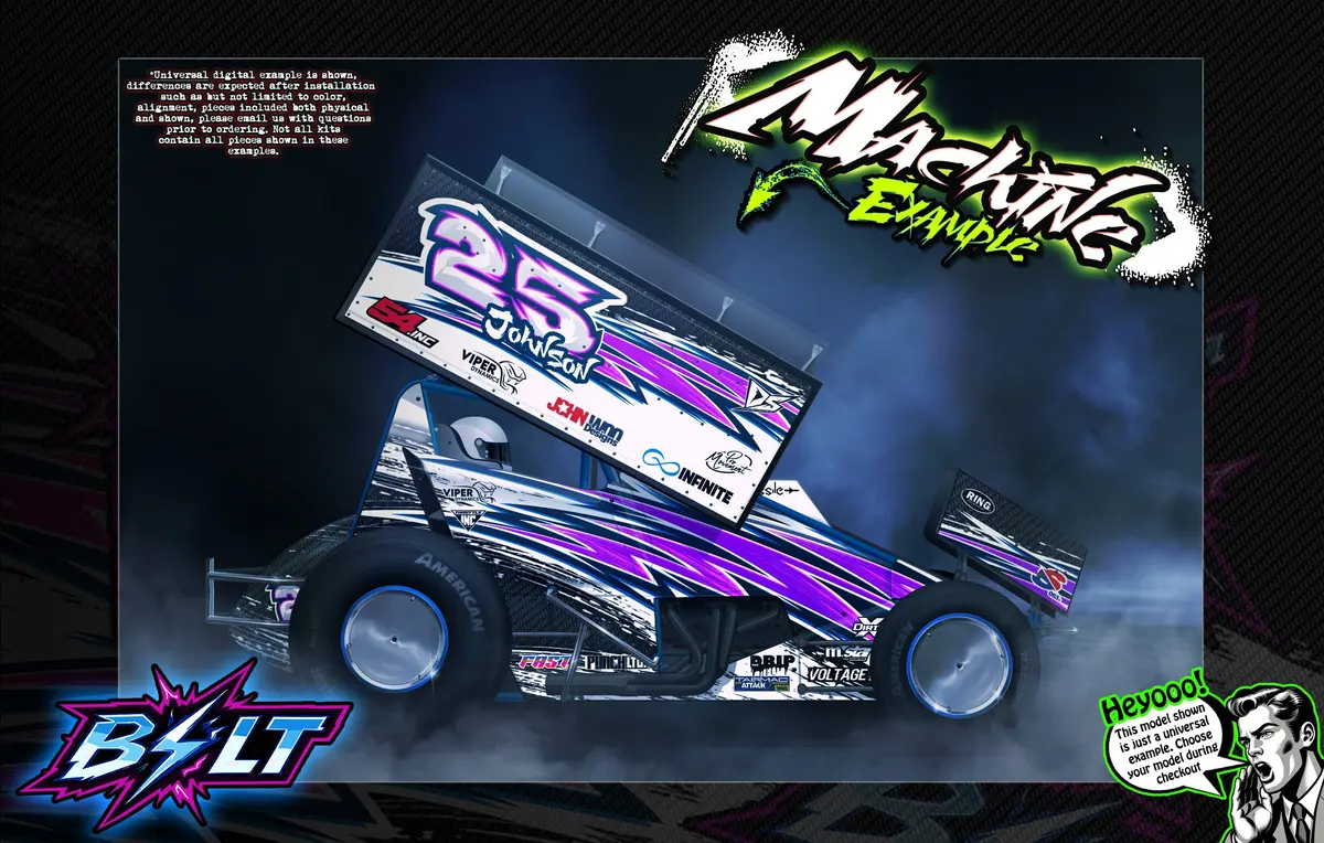 'Bolt' Themed Graphics Skin Kit Fits 1Rc® | Late Model | Modified | Truck | Street Stock | Edm | Midget | Sprint | Silver Crown 1