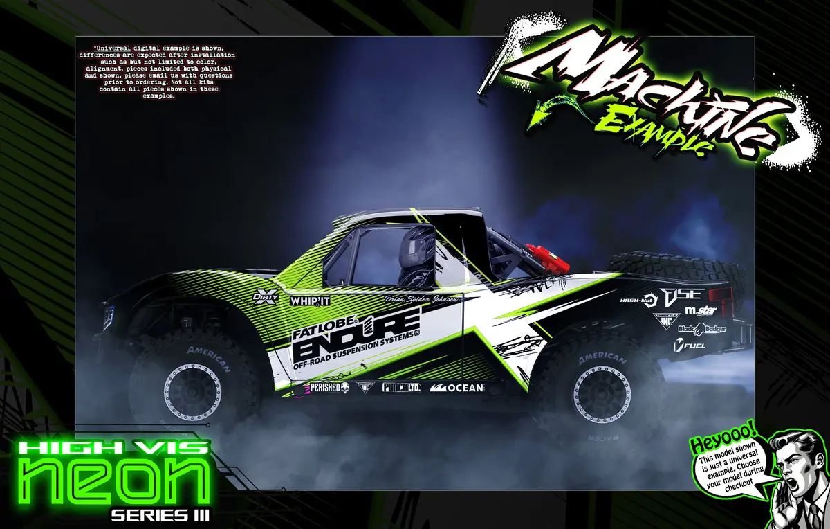 'Neon Series Iii' Acid Green Fluorescent Wrap Aftermarket Hop-Up Kit Fits Traxxas Udr Unlimited Desert Racer Oem Body & Cage 1