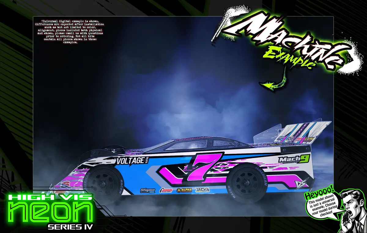 'Neon Series Iv' Themed Wrap Fits Shark Rc® 1/10 Street Stock | Attack | Bull Shark | Crazy Train | Dawg Pound | Hammerhead | Kill Shot | Knockout | Nightmare | Outcast | Smokescreen | Volunteer 1