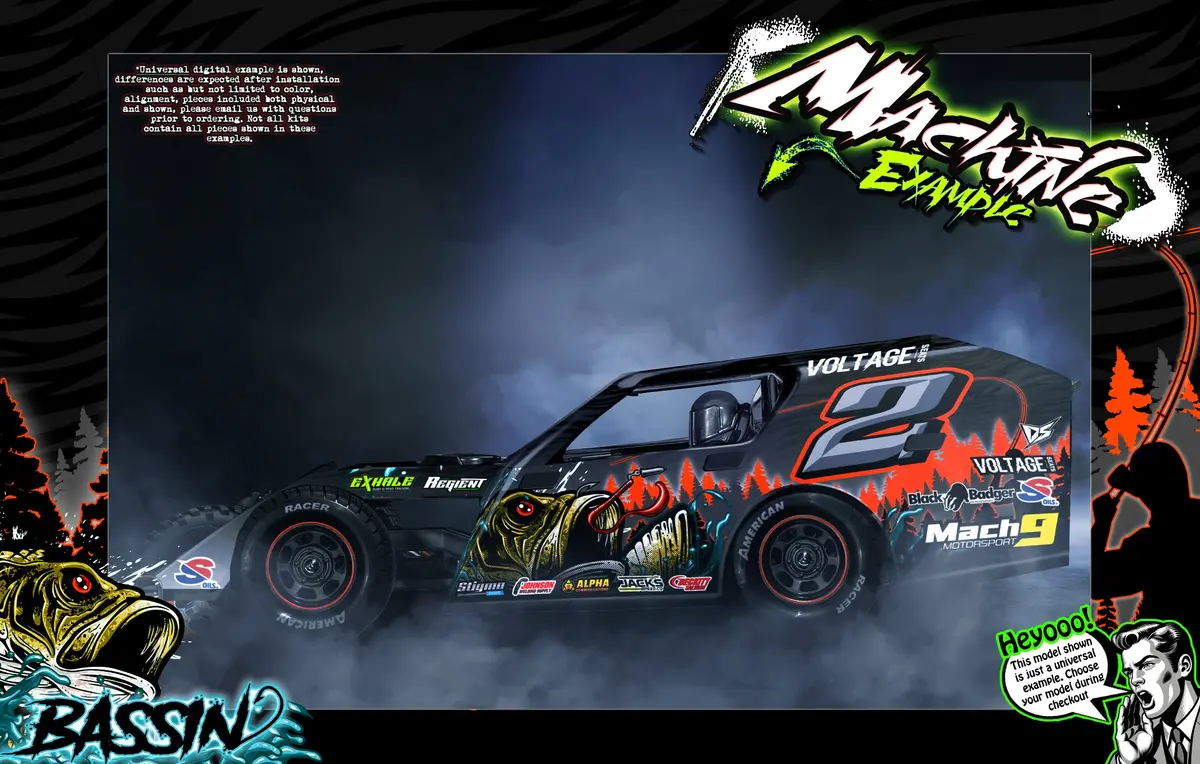 'Bassin' Themed Aftermarket Graphics Wrap Fits Traxxas® Slash | Modified | Late Model | Mudboss 1