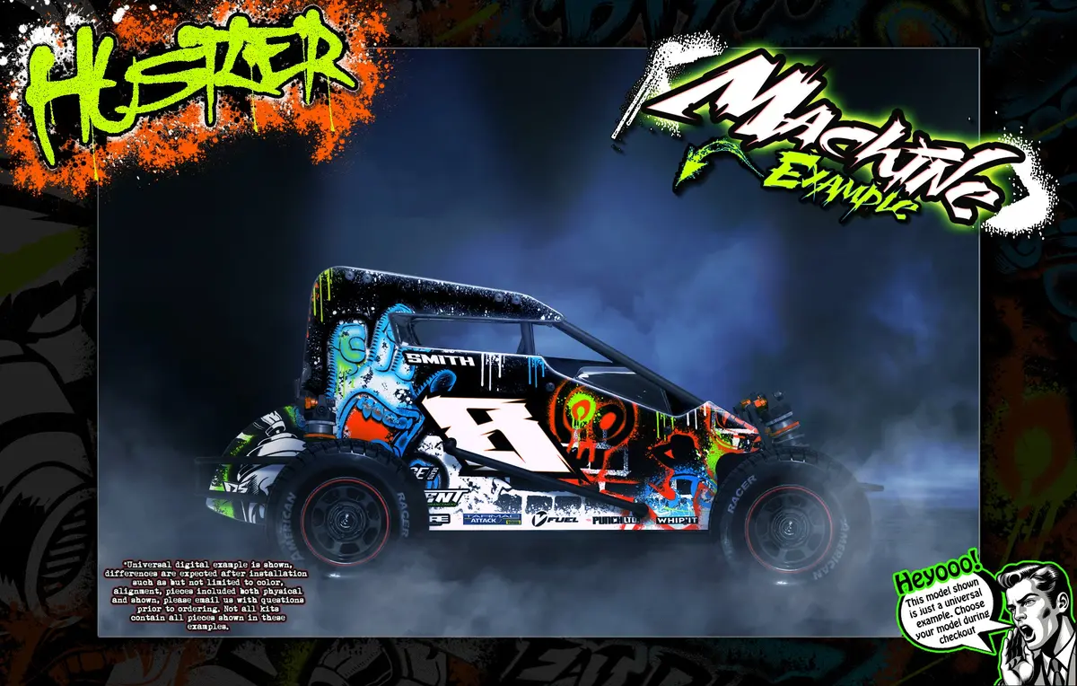 'Hustler' Customizable Graphics Wrap Kit For Custom Works Beast Midget, Eldora, Outlaw, Bullet Sprint 1