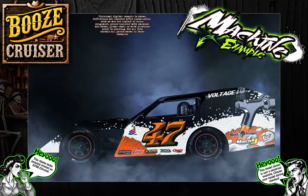 'Booze Cruiser' Themed Aftermarket Graphics Wrap Fits Traxxas® Slash | Modified | Late Model | Mudboss 1