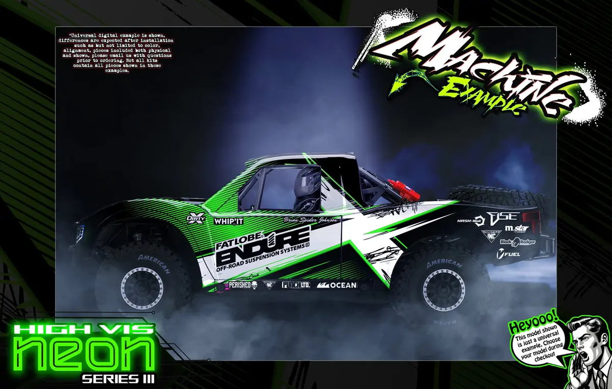 'Neon Series Iii' Green Fluorescent Graphics Kit Hop-Up Kit Fits Traxxas Udr Unlimited Desert Racer Oem Body & Cage 1