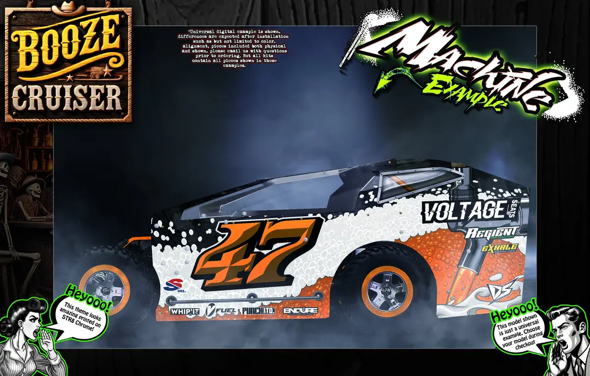 'Booze Cruiser' Customizable Decal Skin Kit Fits Salvas Mudboss / Se2 Sprint Lexan Body For Traxxas Slash Dirt Oval Short Course Racing 1