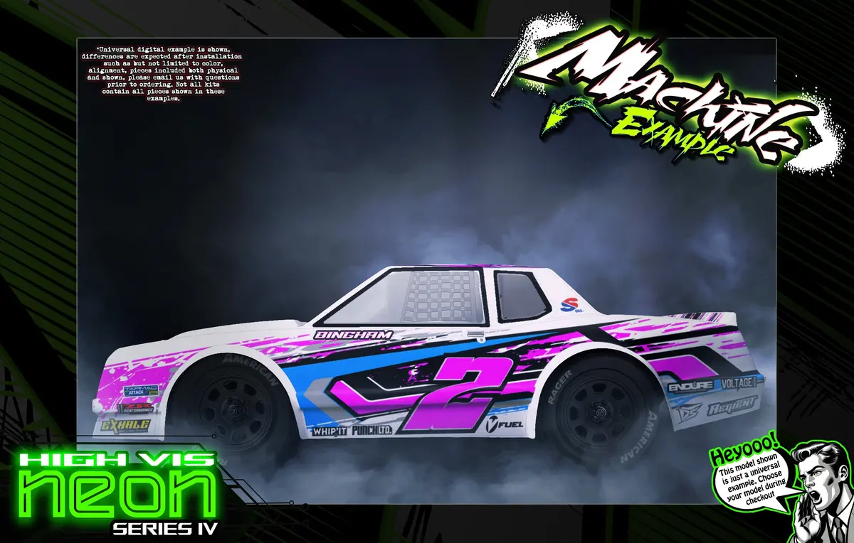 'Neon Series Iv' High Vis Pink Fluorescent Customizable Decal Skin Kit Fits Team Associated Sr10 Street Stock Dirt Oval Body #Asc71192 1