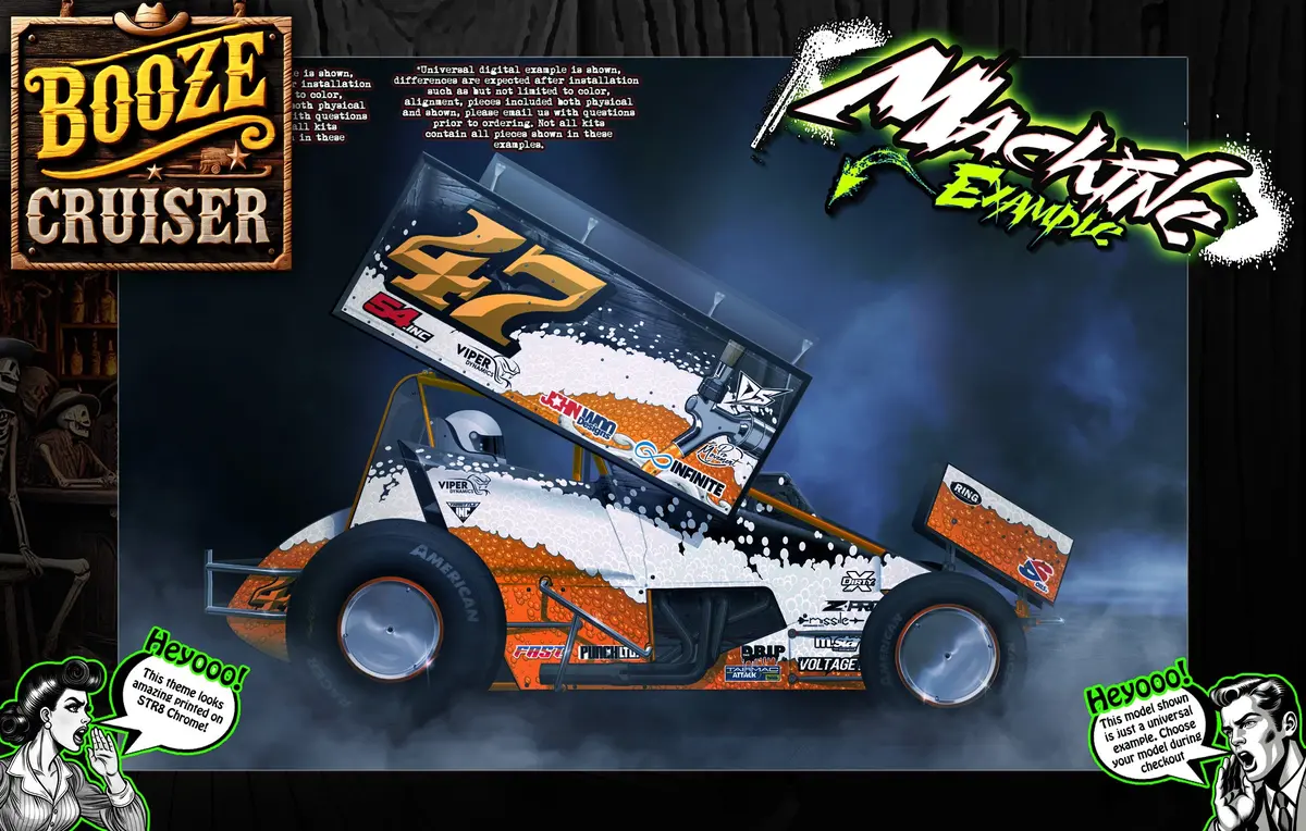 'Booze Cruiser' Themed Graphics Wrap Kit Fits Hackfab® | Sprint Car | Edm | Losi Mini-B 1