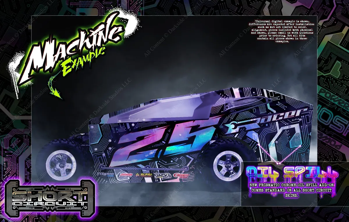 'Short Circuit' Real Chrome Mirror Customizable Wrap Decal Skin Kit Fits Phoenix Performance Rc Mudboss Lexan Body 1