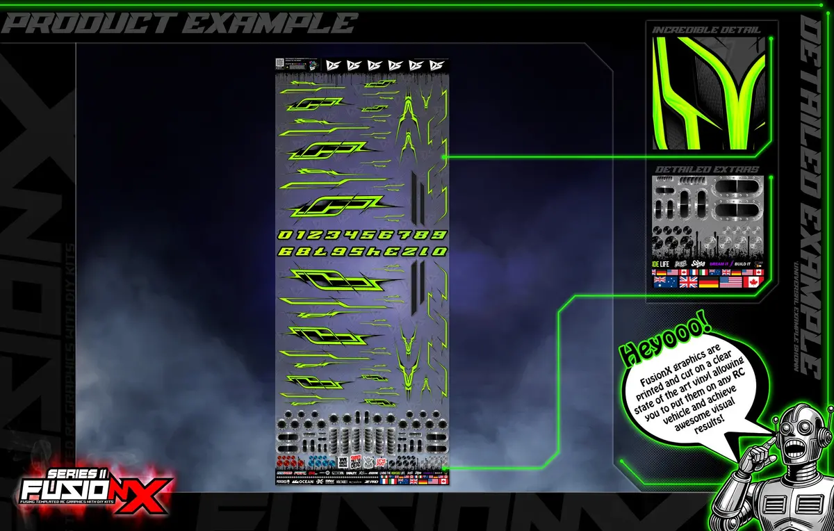 'Series 11P' Fusionx Universal Aftermarket Graphics Sticker Decal Sheet Suitable For E-Flite, Hangar 9, Fms, Volantex, Rc Planes 6
