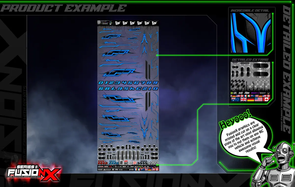 'Series 11P' Fusionx Universal Aftermarket Graphics Sticker Decal Sheet Suitable For E-Flite, Hangar 9, Fms, Volantex, Rc Planes 7