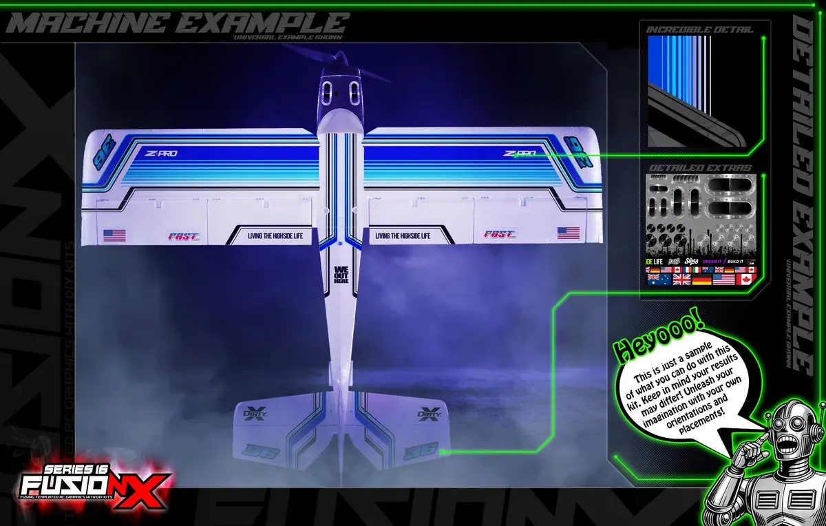 'Series 16P' Fusionx Universal Aftermarket Graphics Sticker Decal Sheet Suitable For E-Flite, Hangar 9, Fms, Volantex, Rc Planes 2