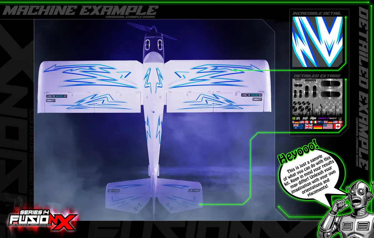 'Series 14P' Fusionx Universal Aftermarket Graphics Sticker Decal Sheet Suitable For E-Flite, Hangar 9, Fms, Rc Planes 1