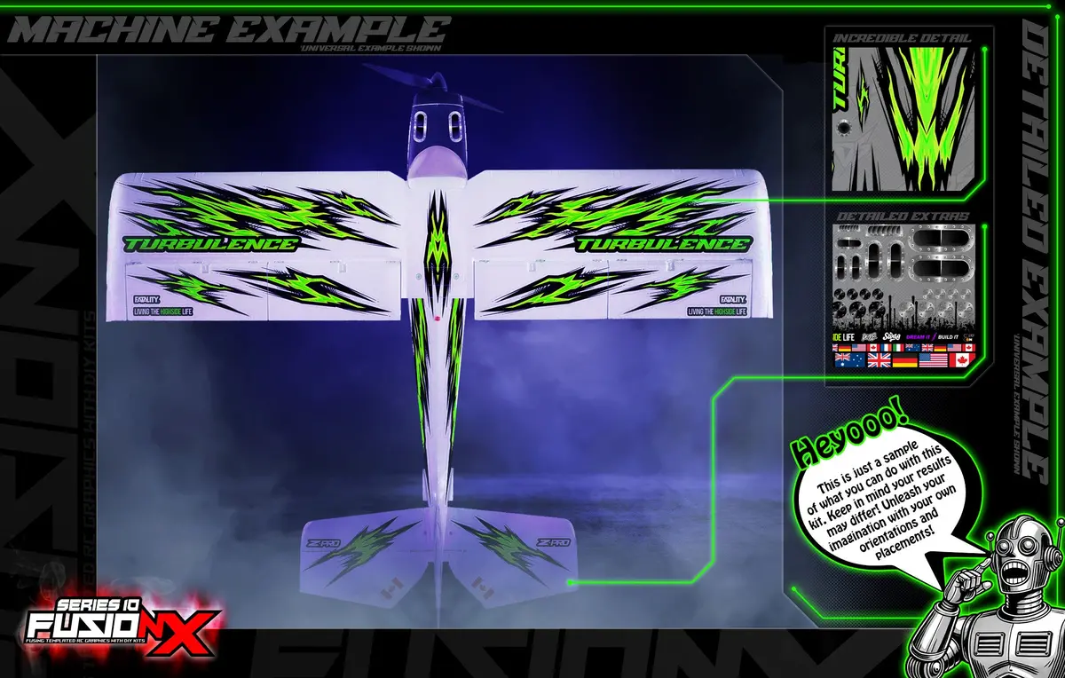 'Series 10P' Fusionx Universal Aftermarket Graphics Sticker Decal Sheet Suitable For E-Flite, Hangar 9, Fms, Rc Planes 1