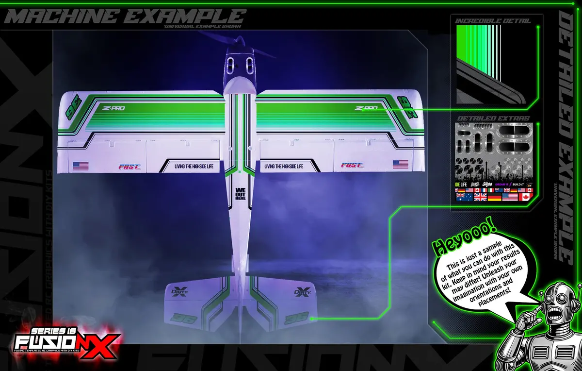 'Series 16P' Fusionx Universal Aftermarket Graphics Sticker Decal Sheet Suitable For E-Flite, Hangar 9, Fms, Volantex, Rc Planes 5