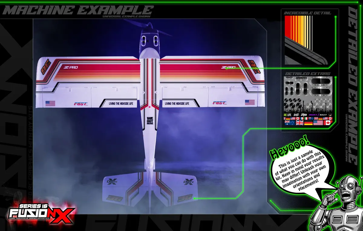 'Series 16P' Fusionx Universal Aftermarket Graphics Sticker Decal Sheet Suitable For E-Flite, Hangar 9, Fms, Volantex, Rc Planes 1