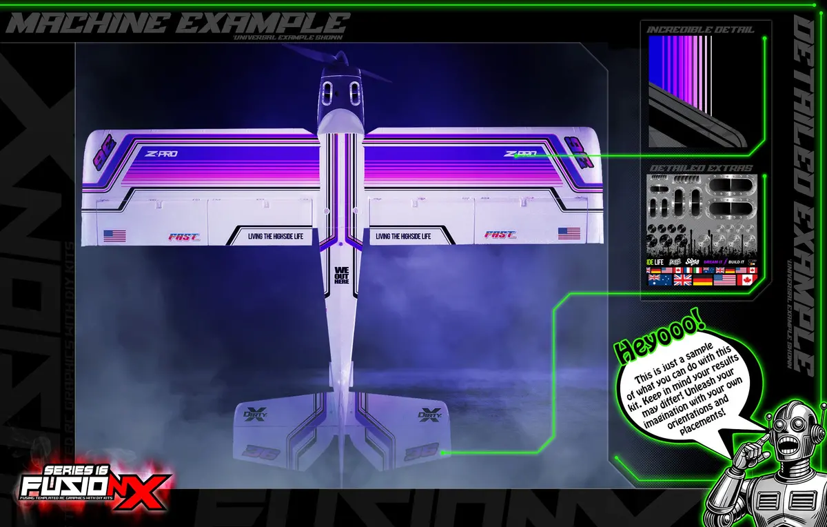 'Series 16P' Fusionx Universal Aftermarket Graphics Sticker Decal Sheet Suitable For E-Flite, Hangar 9, Fms, Volantex, Rc Planes 3
