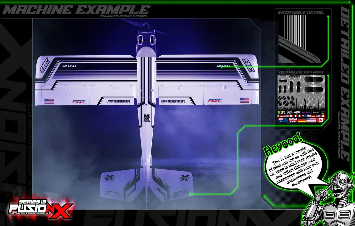 'Series 16P' Fusionx Universal Aftermarket Graphics Sticker Decal Sheet Suitable For E-Flite, Hangar 9, Fms, Volantex, Rc Planes 4