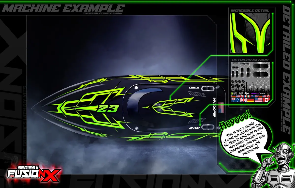 'Series 11B' Fusionx Universal Aftermarket Graphics Kit Suitable For Proboat, Oxidean Marine, Traxxas, Tfl, Kyosho & Other Rc Boats 1