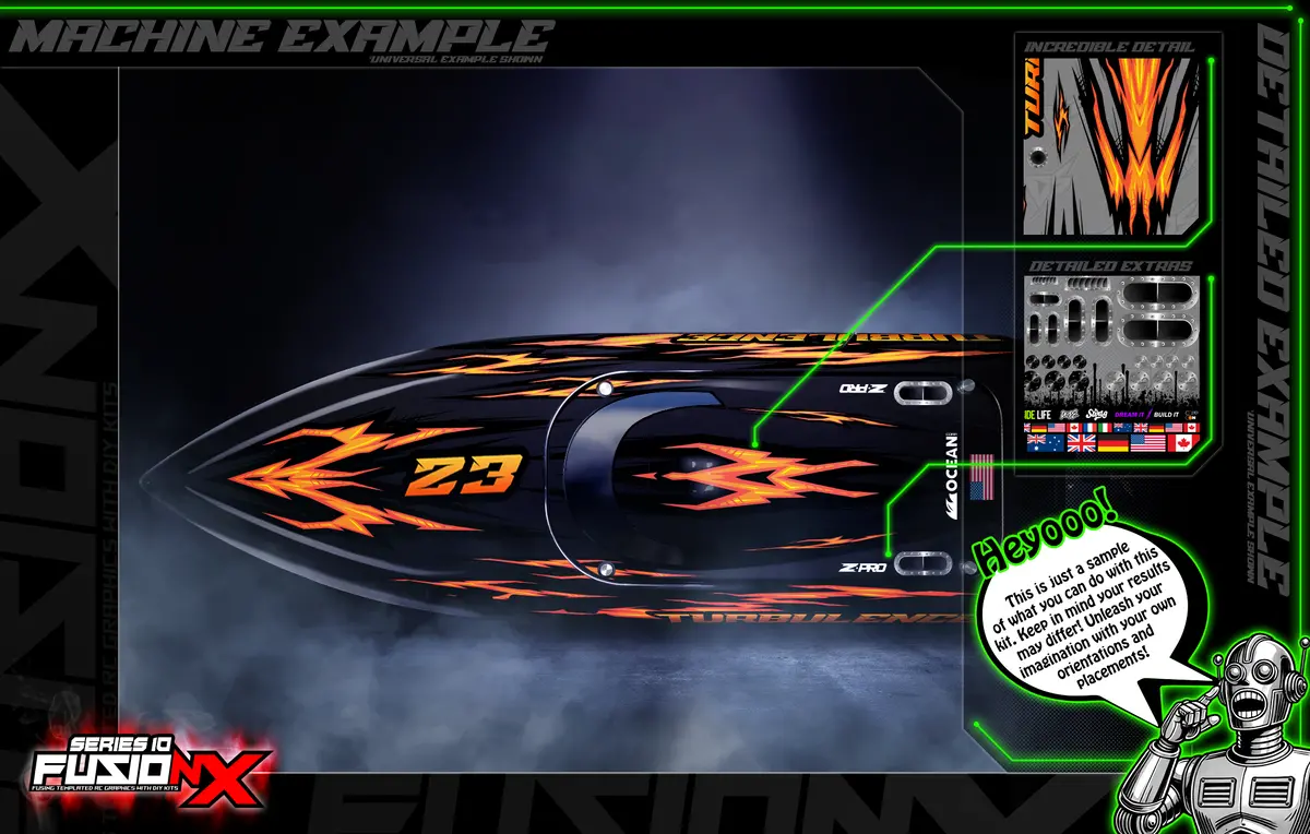 'Series 10B' Fusionx Universal Aftermarket Graphics Kit Suitable For Proboat, Oxidean Marine, Traxxas, Tfl, Kyosho & Other Rc Boats 1