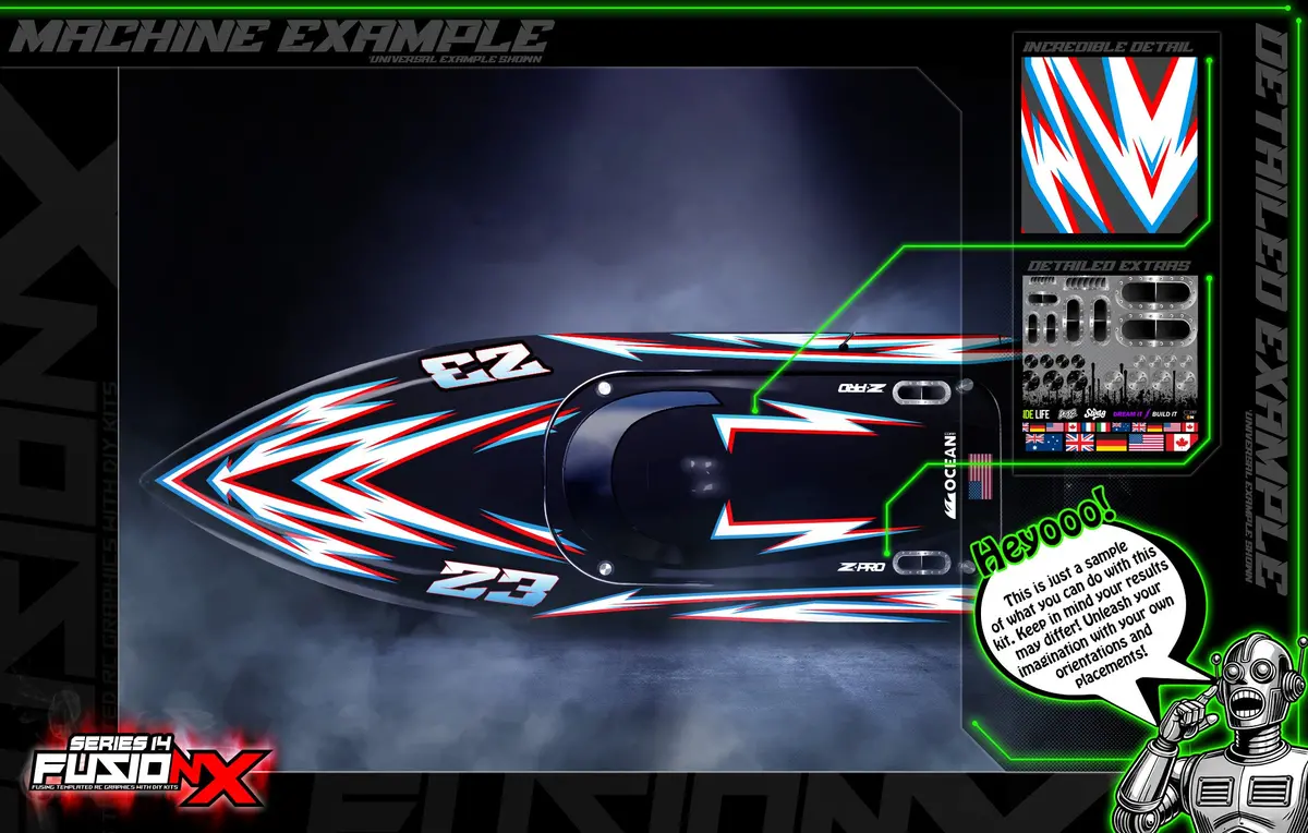 'Series 14B' Fusionx Universal Aftermarket Graphics Kit Suitable For Proboat, Oxidean Marine, Traxxas, Tfl, Kyosho & Other Rc Boats 1