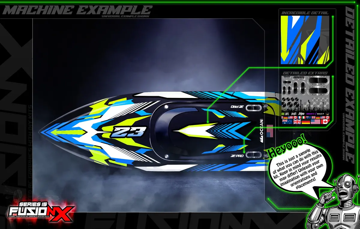 'Series 15B' Fusionx Universal Aftermarket Graphics Kit Suitable For Proboat, Oxidean Marine, Traxxas, Tfl, Kyosho & Other Rc Boats 1
