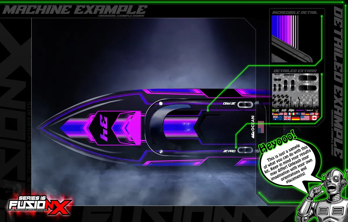 'Series 16B' Fusionx Universal Aftermarket Graphics Kit Suitable For Proboat, Oxidean Marine, Traxxas, Tfl, Kyosho & Other Rc Boats 1