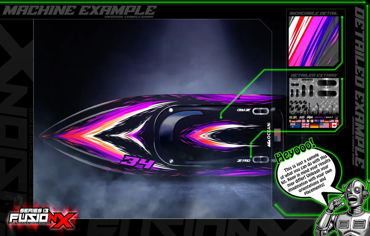 'Series 13B' Fusionx Universal Aftermarket Graphics Kit Suitable For Proboat, Oxidean Marine, Traxxas, Tfl, Kyosho & Other Rc Boats 1